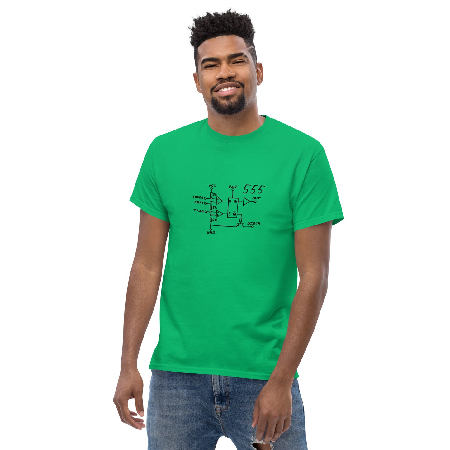 Classic 555 Timer Chip Schematic Circuit T-Shirt - Black Logo