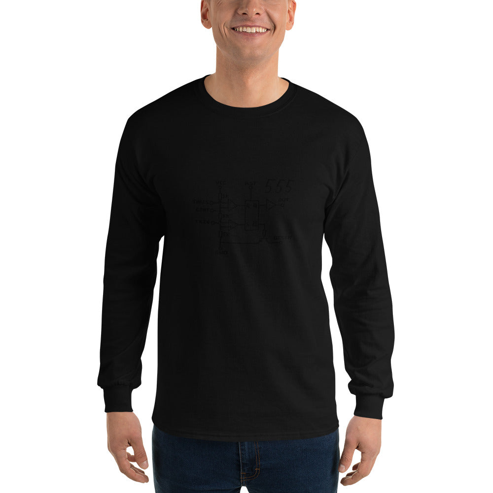 Classic 555 Timer Chip Schematic Circuit Long Sleeve T-Shirt - Black Logo
