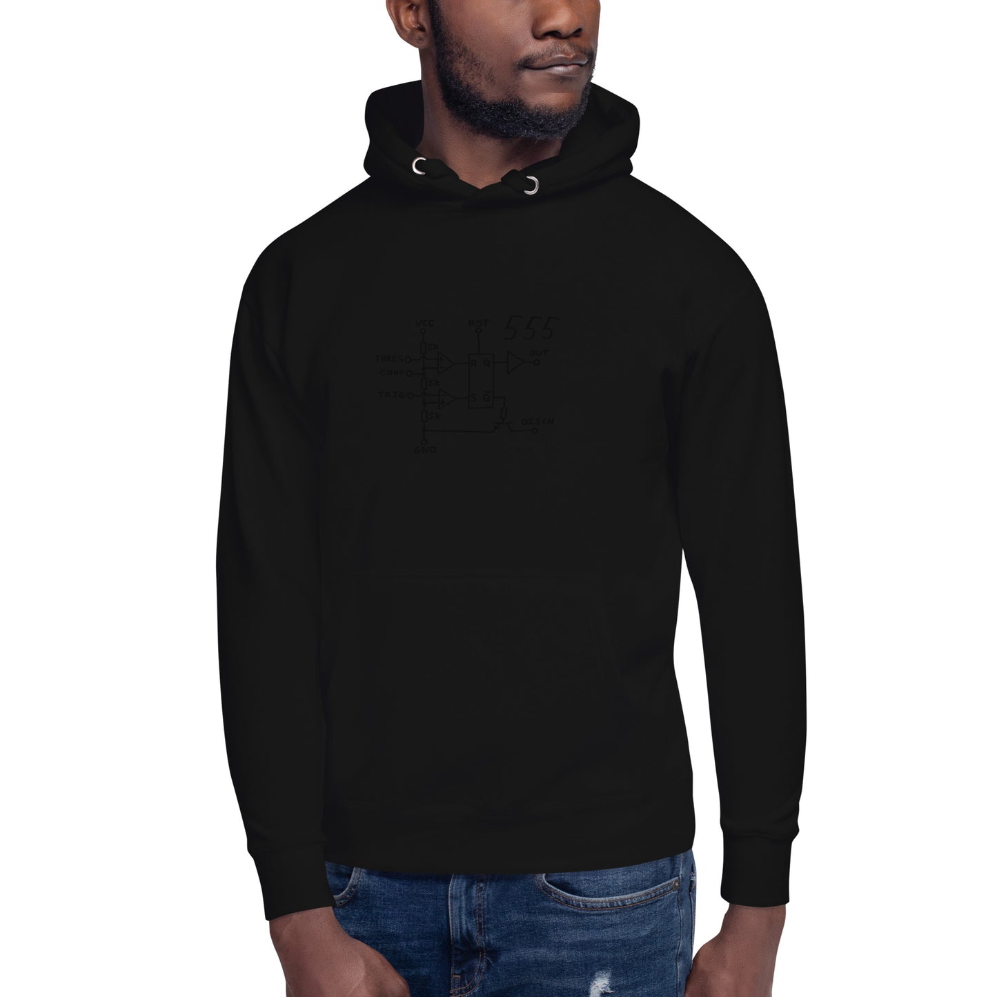Classic 555 Timer Chip Schematic Circuit Hoodie - Black Logo