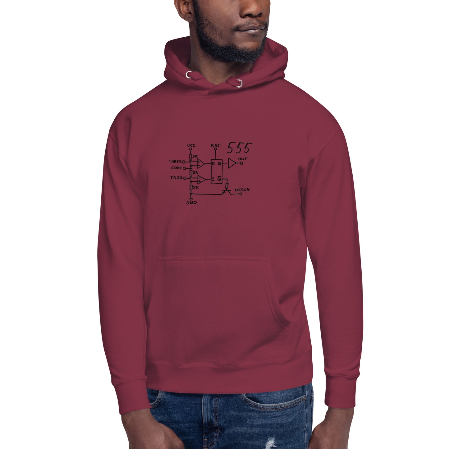 Classic 555 Timer Chip Schematic Circuit Hoodie - Black Logo