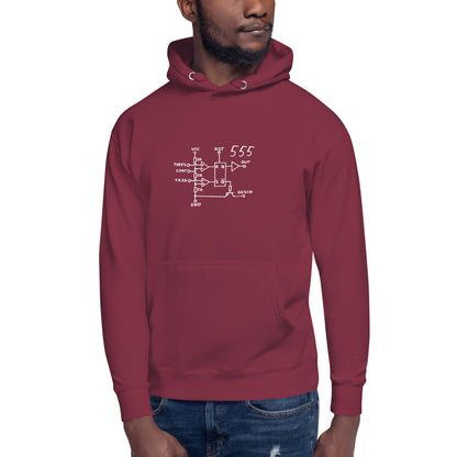 Classic 555 Timer Chip Schematic Circuit Hoodie - White Logo